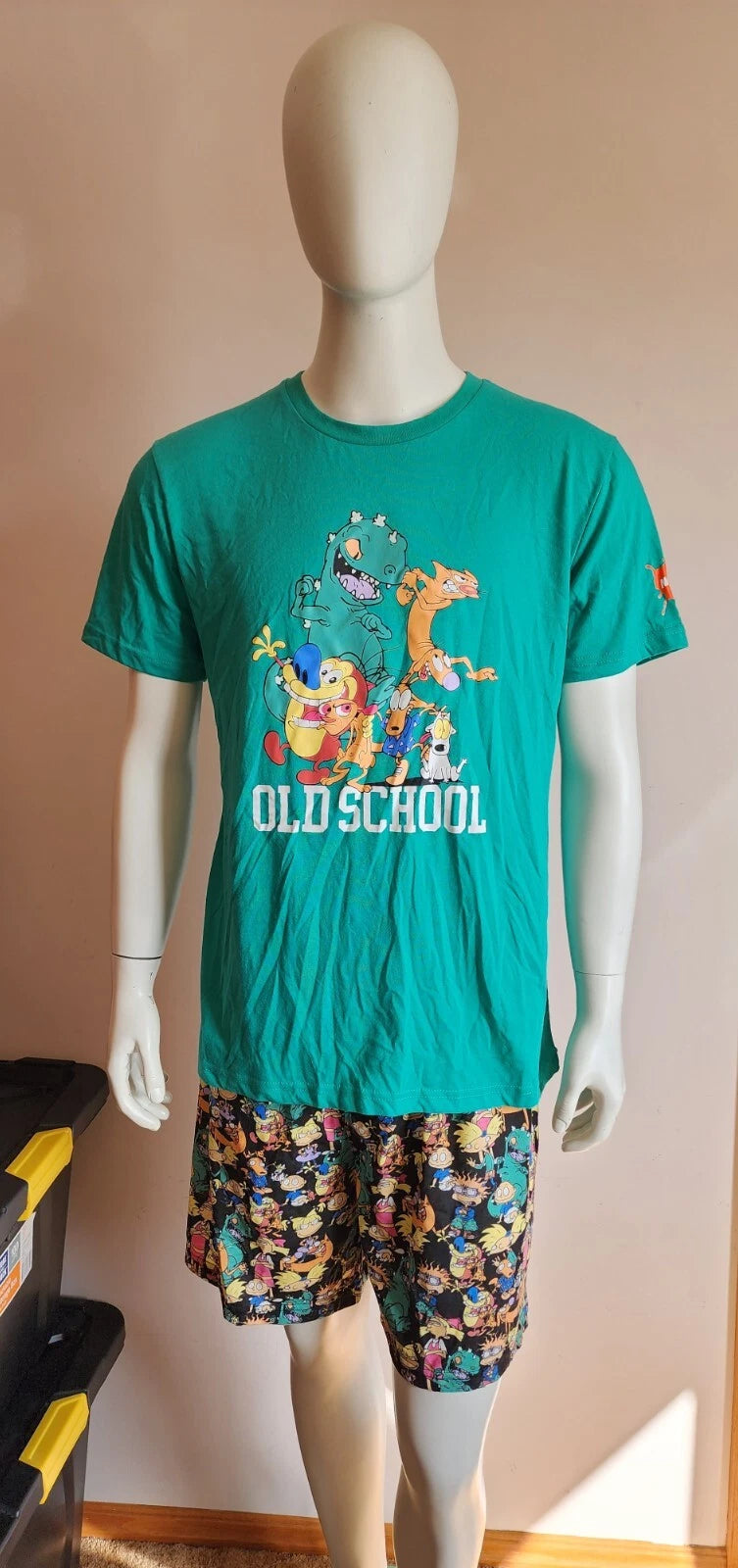 Nickelodeon Mens Old School 90s Cartoons Printed 2 Piece Pyjama Set Size XL New