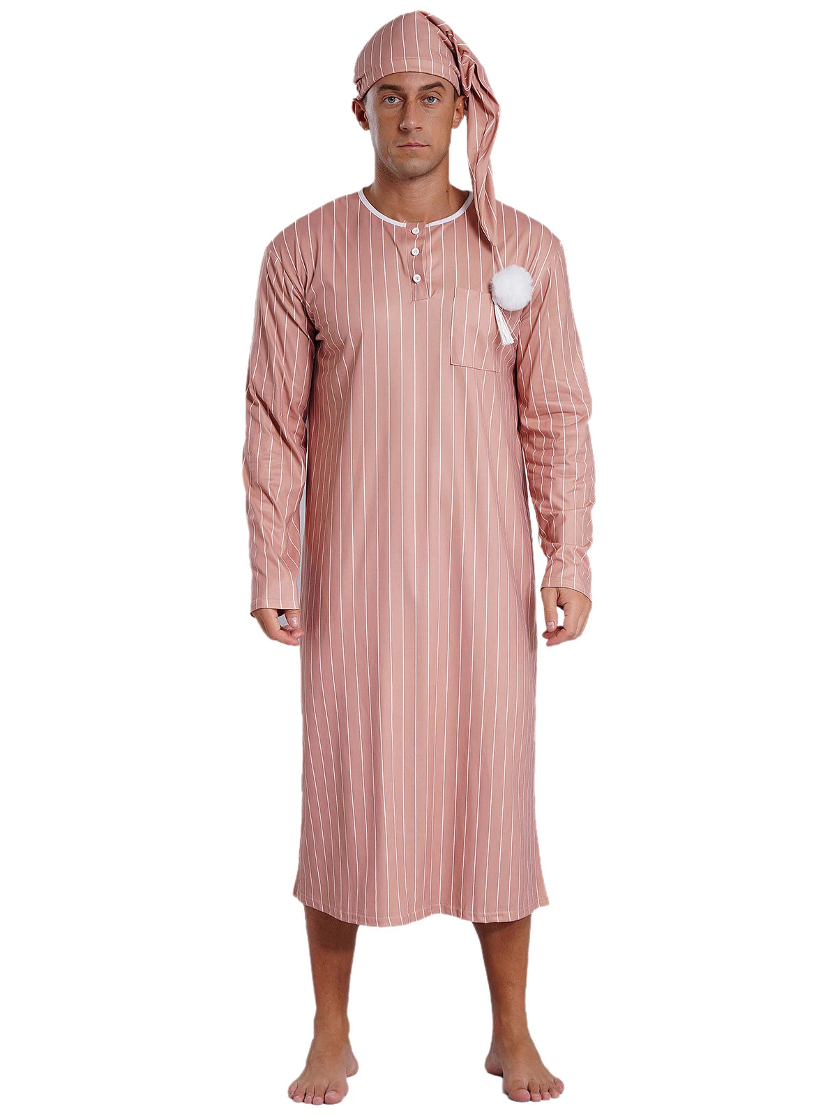 Mens Nightgowns Arabian Pajamas Striped Nightwear Loose Fit Up Cosplay Costume