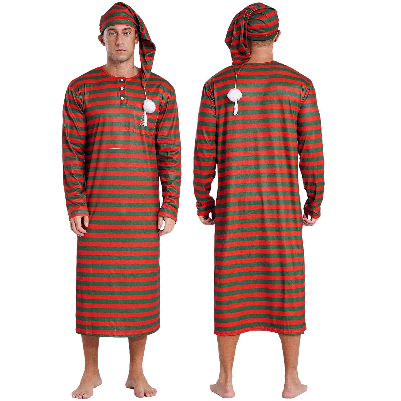 Mens Robe + Hat Set Raves Nightwear Christmas Bathrobe Sissy Home Dress-