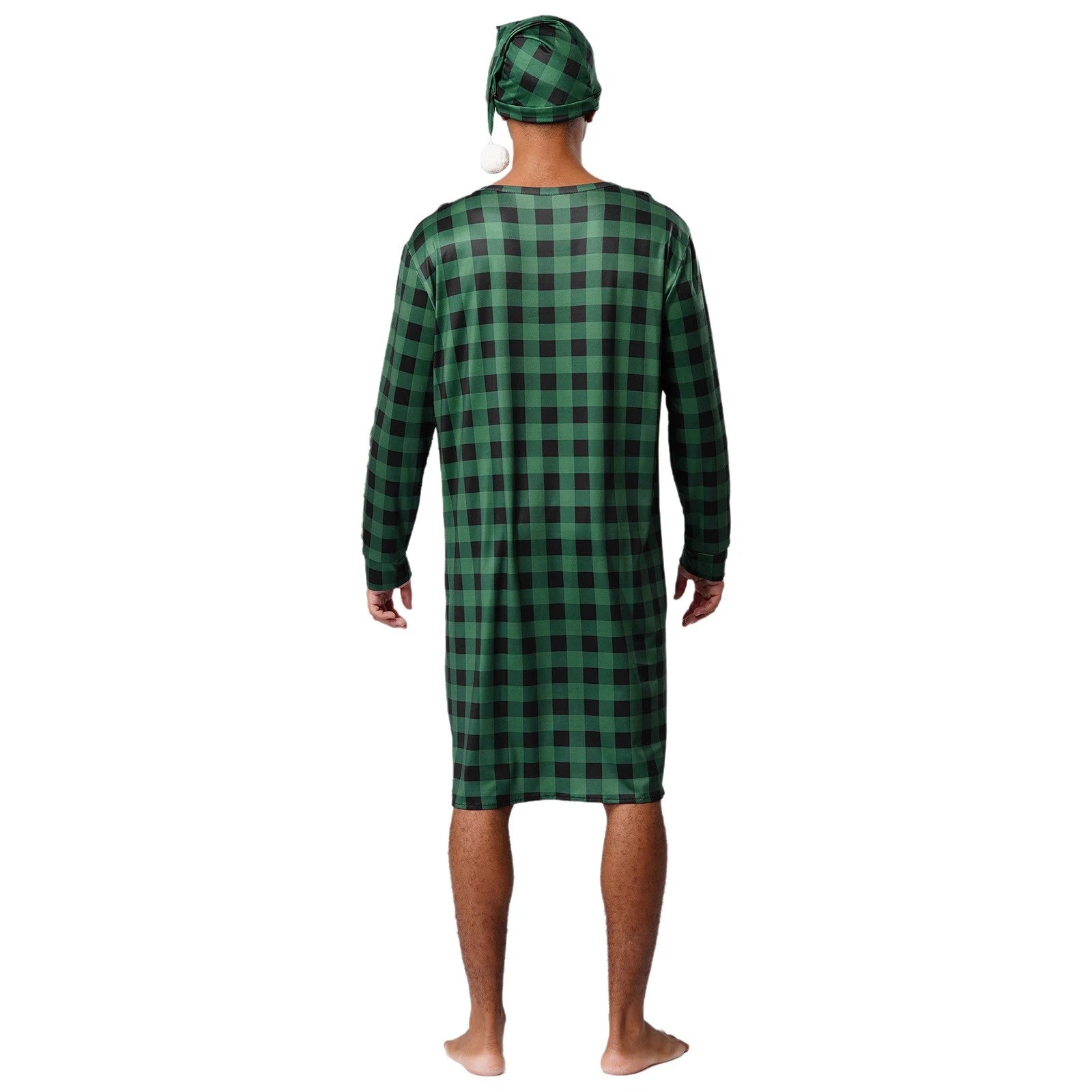 Mens Nightwear Satin Silk Pajama Set  long Sleeve and hat Sleepwear Nightgown