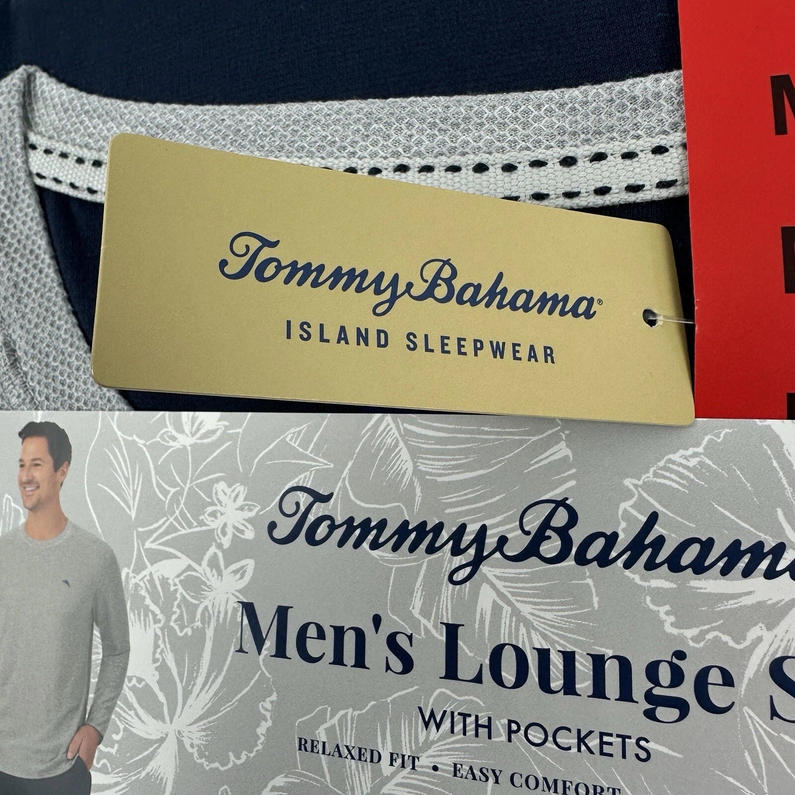 Tommy Bahama Pajamas Men's M Blue Grey Waffle Lounge Set 2-Piece Pants Shirt