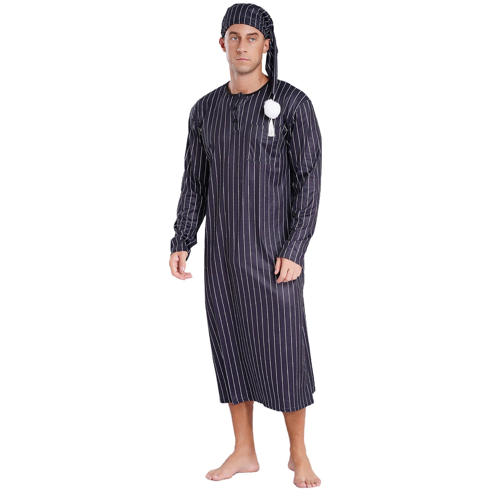 Mens Nightgowns Arabian Pajamas Striped Nightwear Loose Fit Up Cosplay Costume