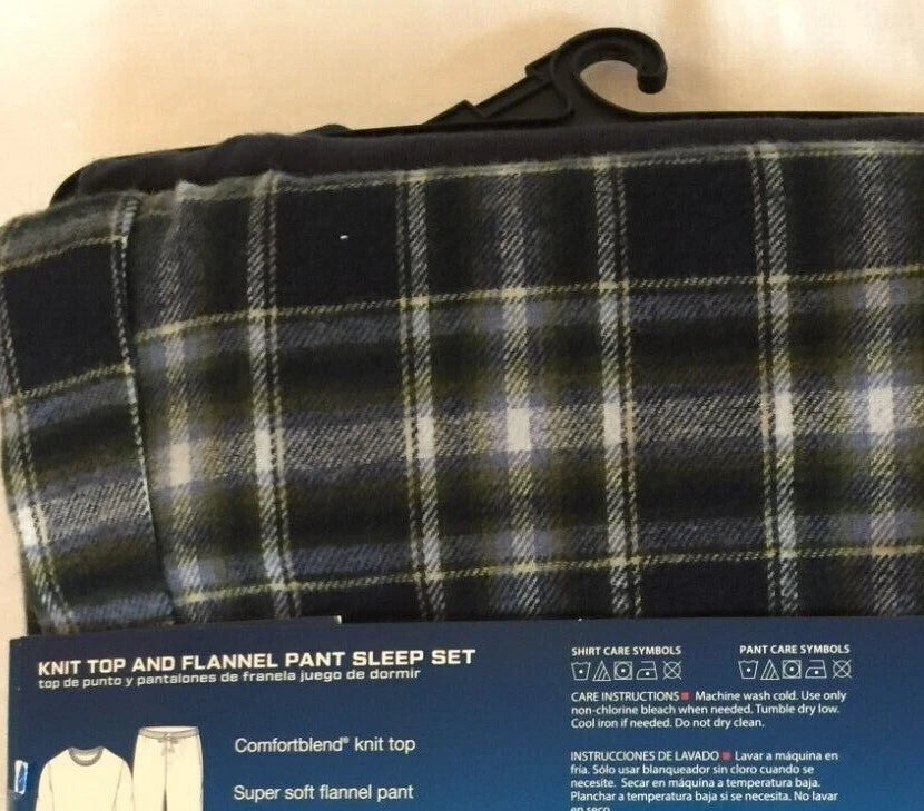 NWT Men's Hanes Long Sleeve Crew Top - Flannel Pant - Set Pajamas PJs Red / Gray