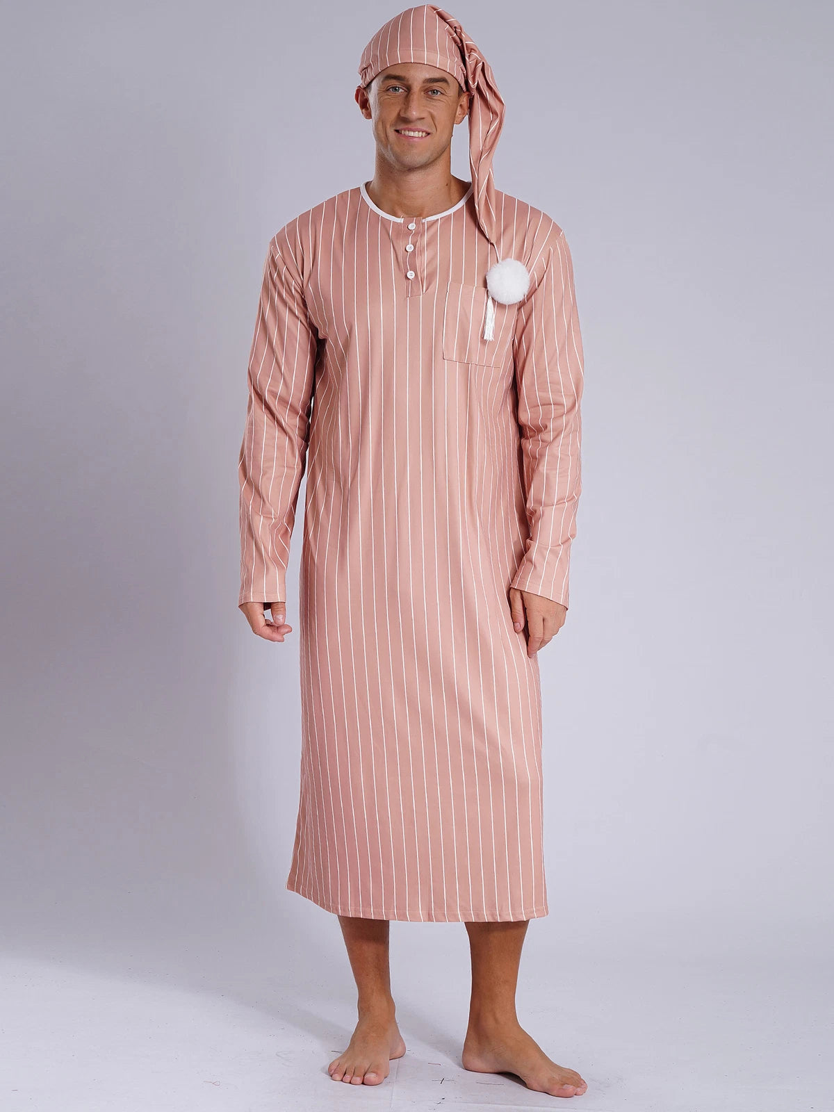 Mens Nightgowns Arabian Pajamas Striped Nightwear Loose Fit Up Cosplay Costume