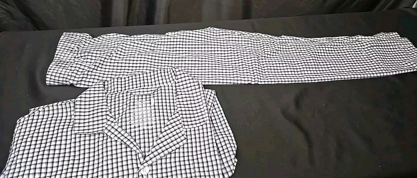 Sz 4XL Men's Pajama Set Lounge Shirt & Pants Cotton Blend Black & Blue Check New