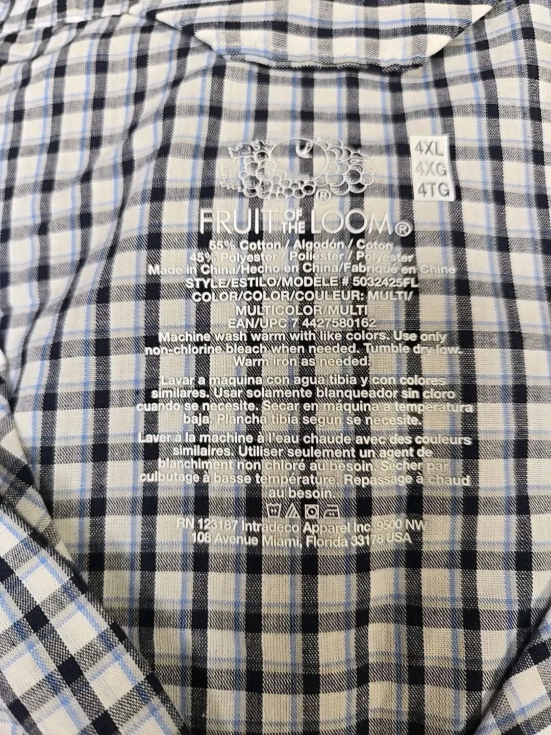 Sz 4XL Men's Pajama Set Lounge Shirt & Pants Cotton Blend Black & Blue Check New