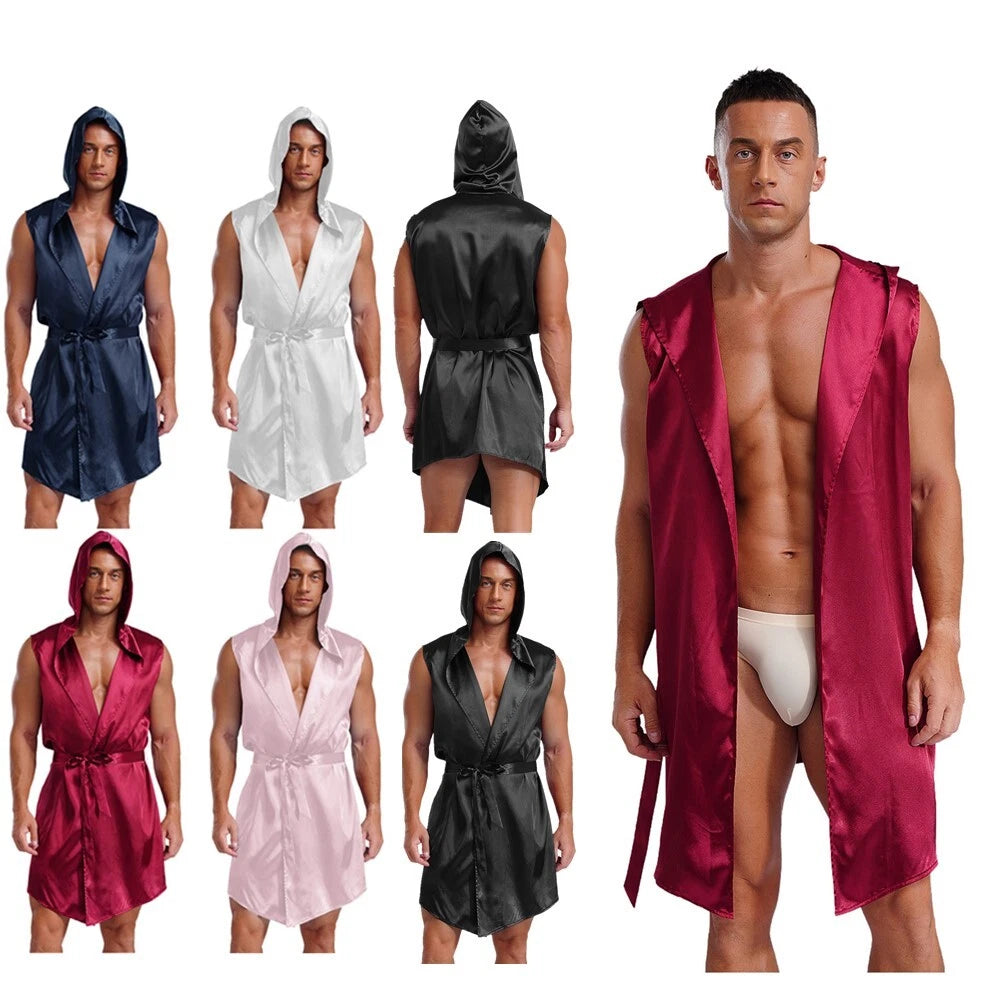 Mens Homewear Lace Up Pajama Robe With Belt Satin Nightwear Hot Spring Outfits