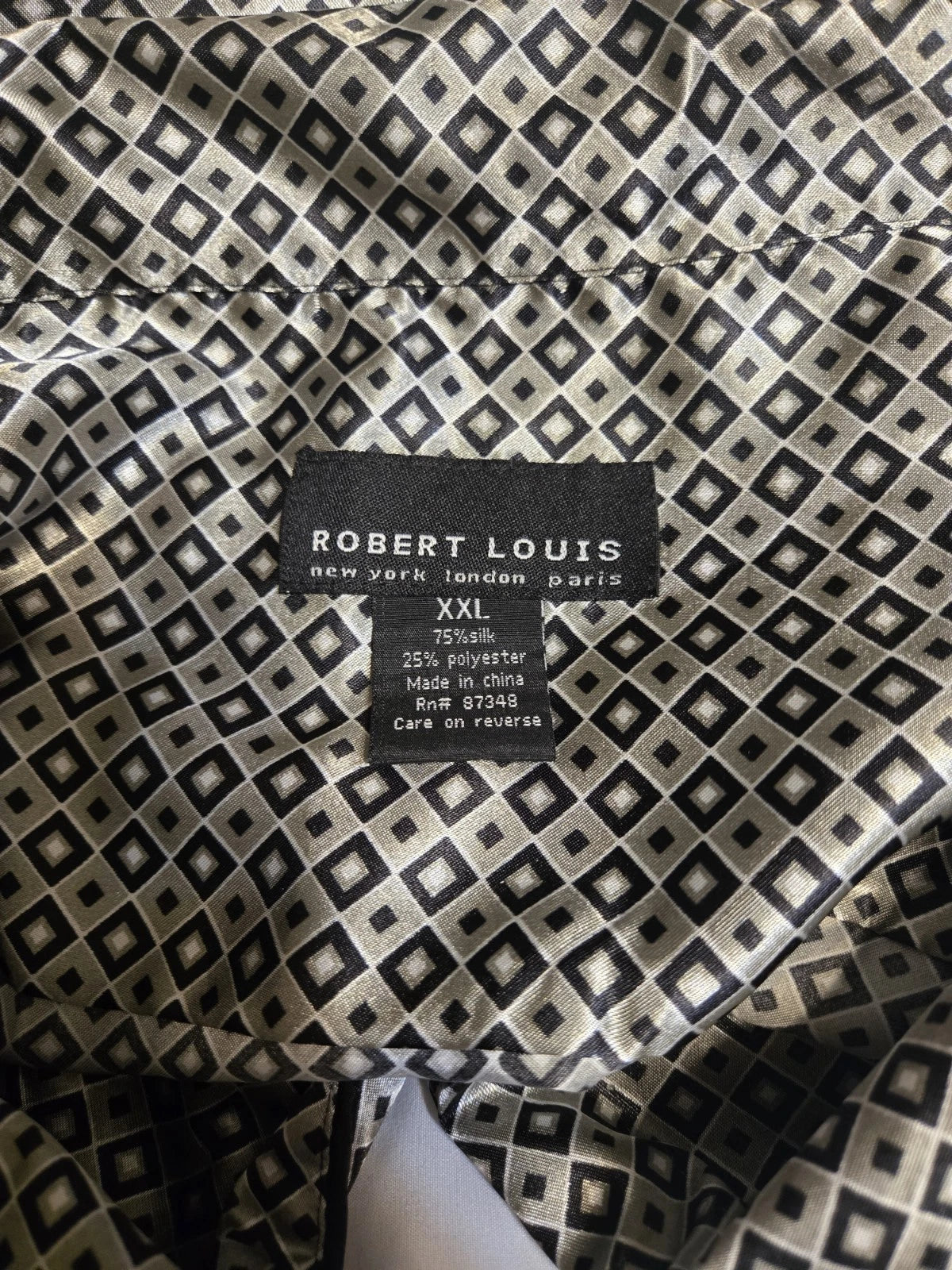 Robert Louis Mens XXL Silk Blend Short Sleeve Pajamas Black Diamond Pattern
