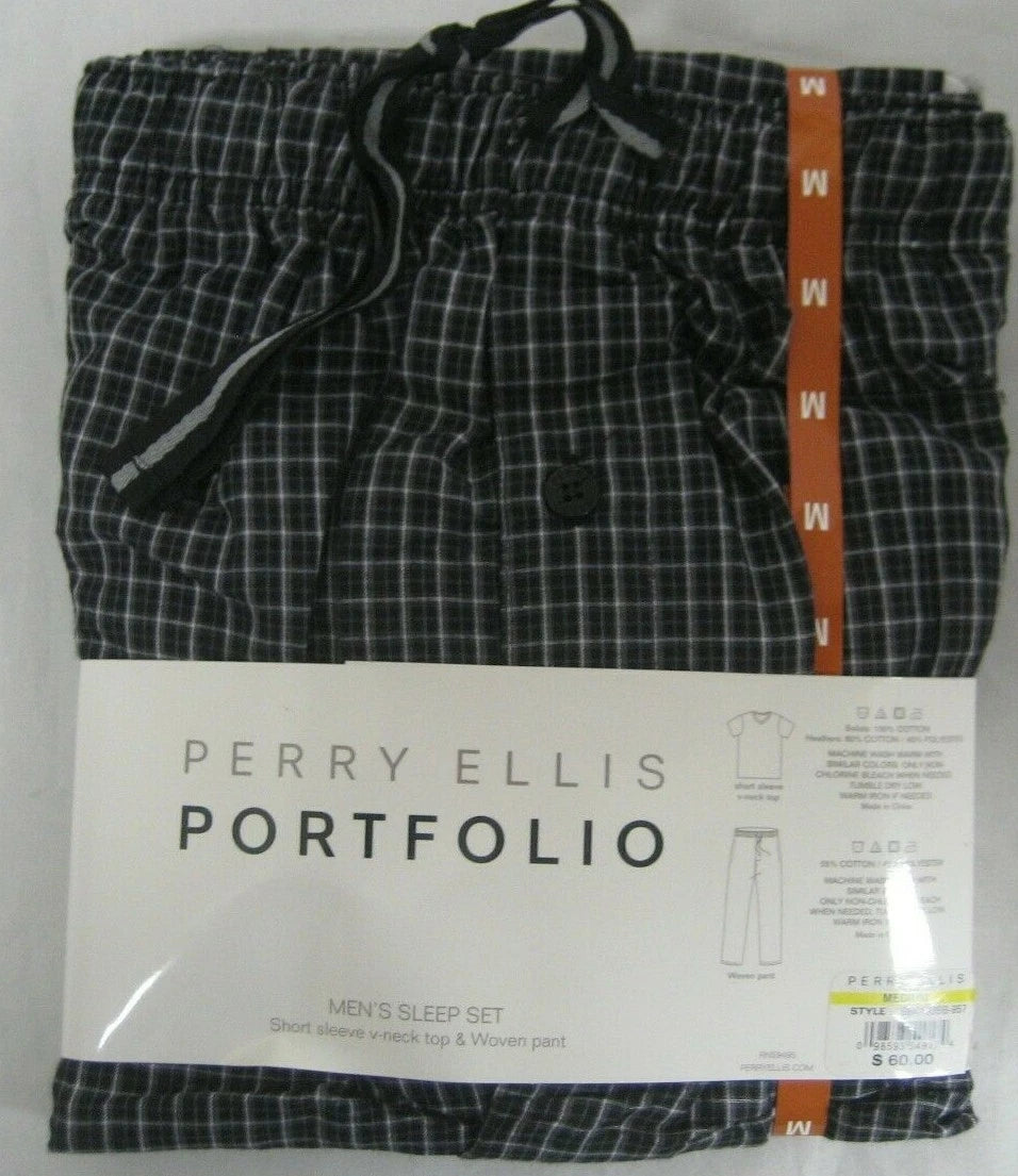 NEW Perry Ellis Portfolio Men's Sleep Set - Medium Grey/ Plaid  Retail $60 (1055