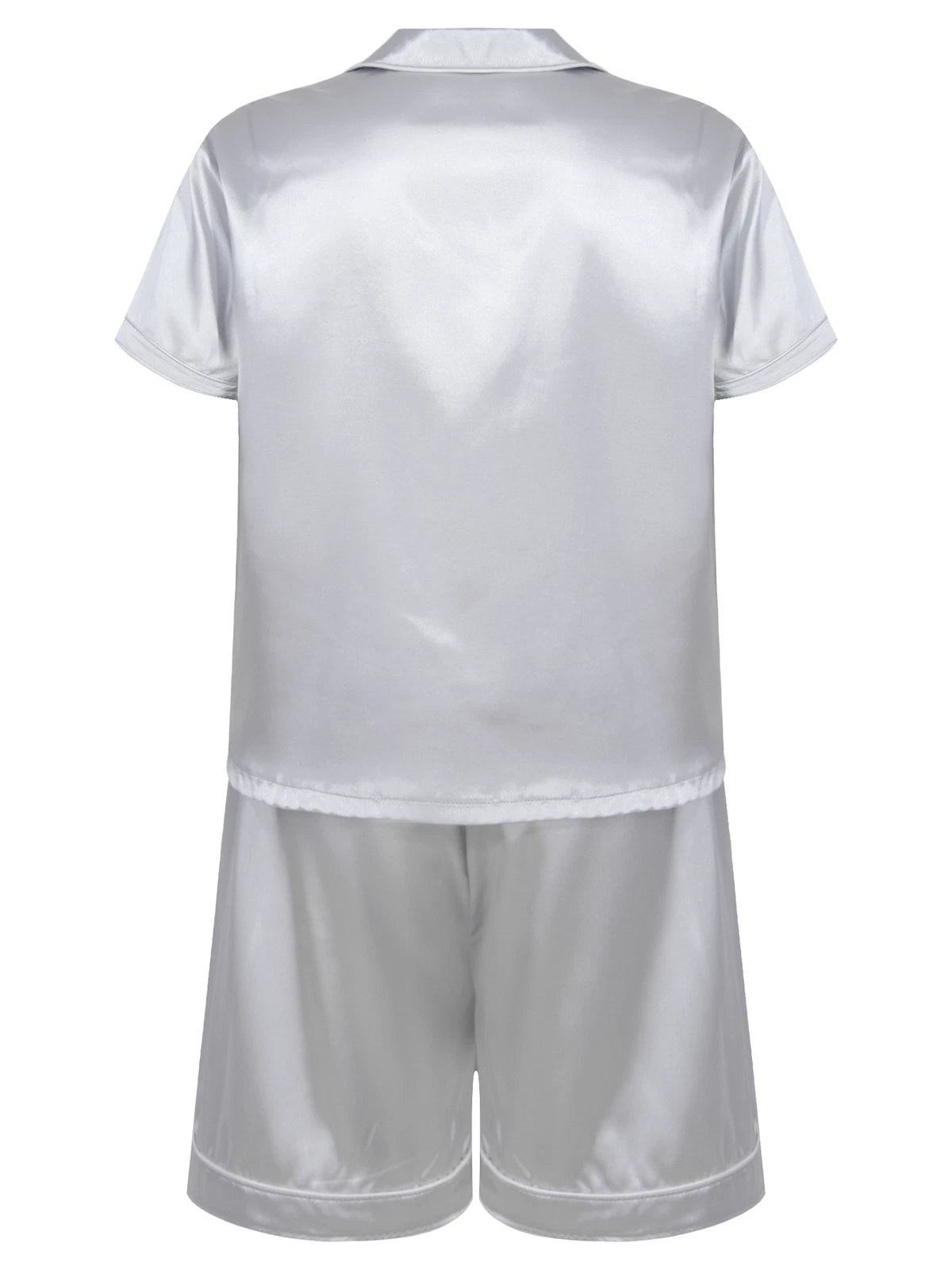 Men's Short Sleeve Satin Pajama Set with Shorts Classic Sleepwear Loungewear