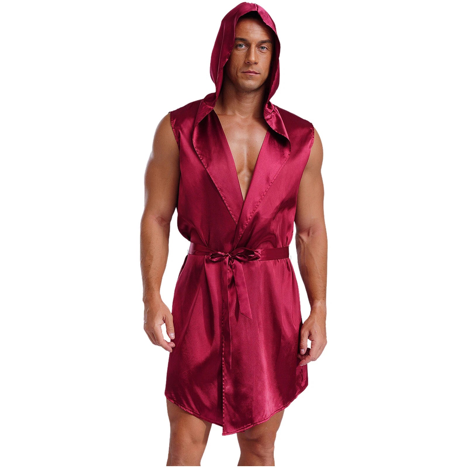 Mens Homewear Lace Up Pajama Robe With Belt Satin Nightwear Hot Spring Outfits