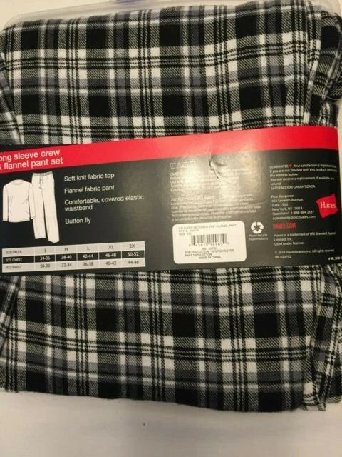 NWT Men's Hanes Long Sleeve Crew Top - Flannel Pant - Set Pajamas PJs Red / Gray