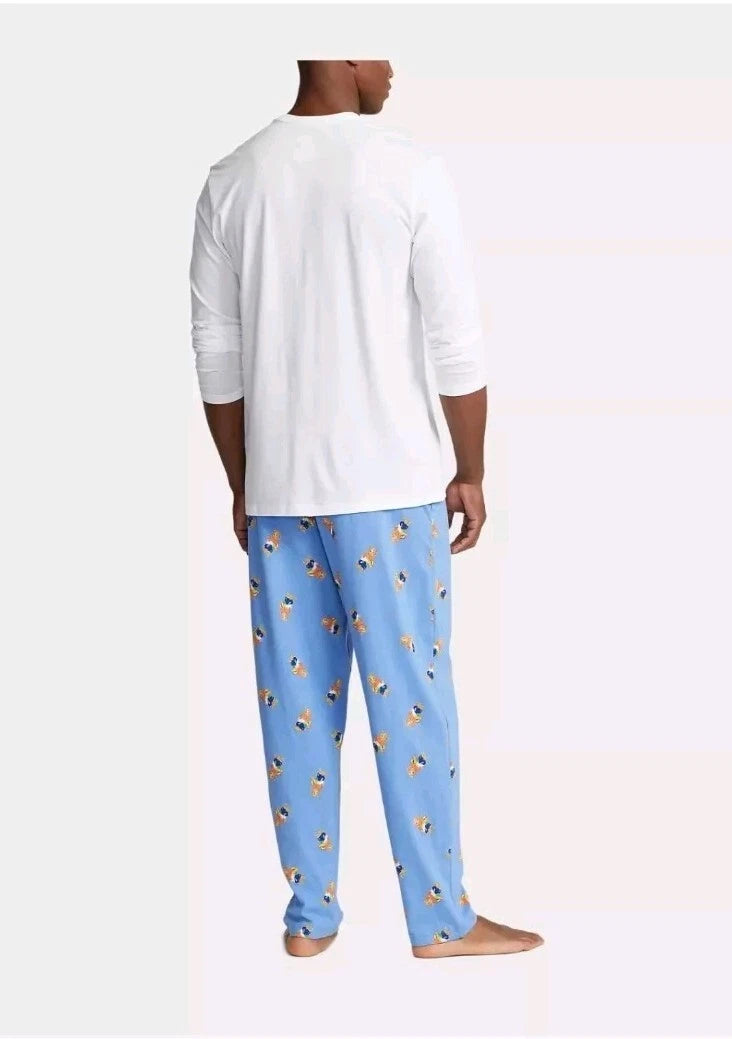 Polo Ralph Lauren Mens Polo Bear Light Blue Cotton Pajama Sleep Set NWT Sz M