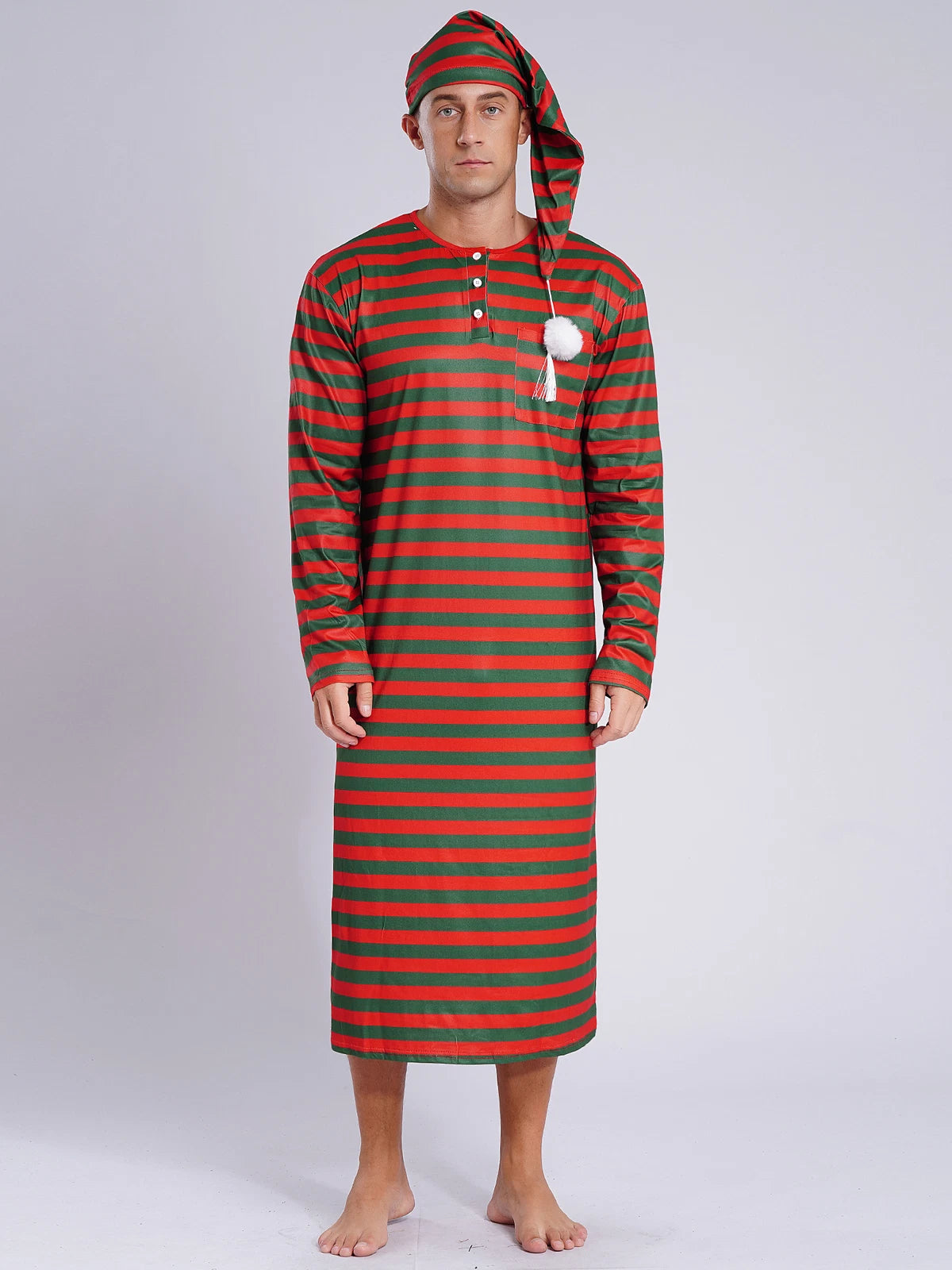 Mens Robe + Hat Set Raves Nightwear Christmas Bathrobe Sissy Home Dress-