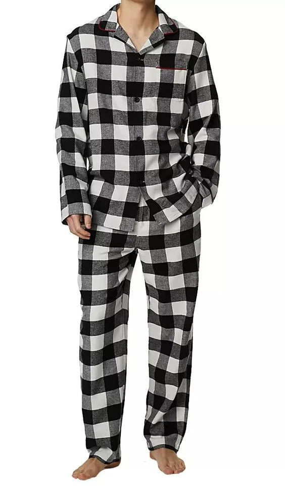 New M&S Collection Checked Mono Cotton Pyjamas Sz S M  L XL