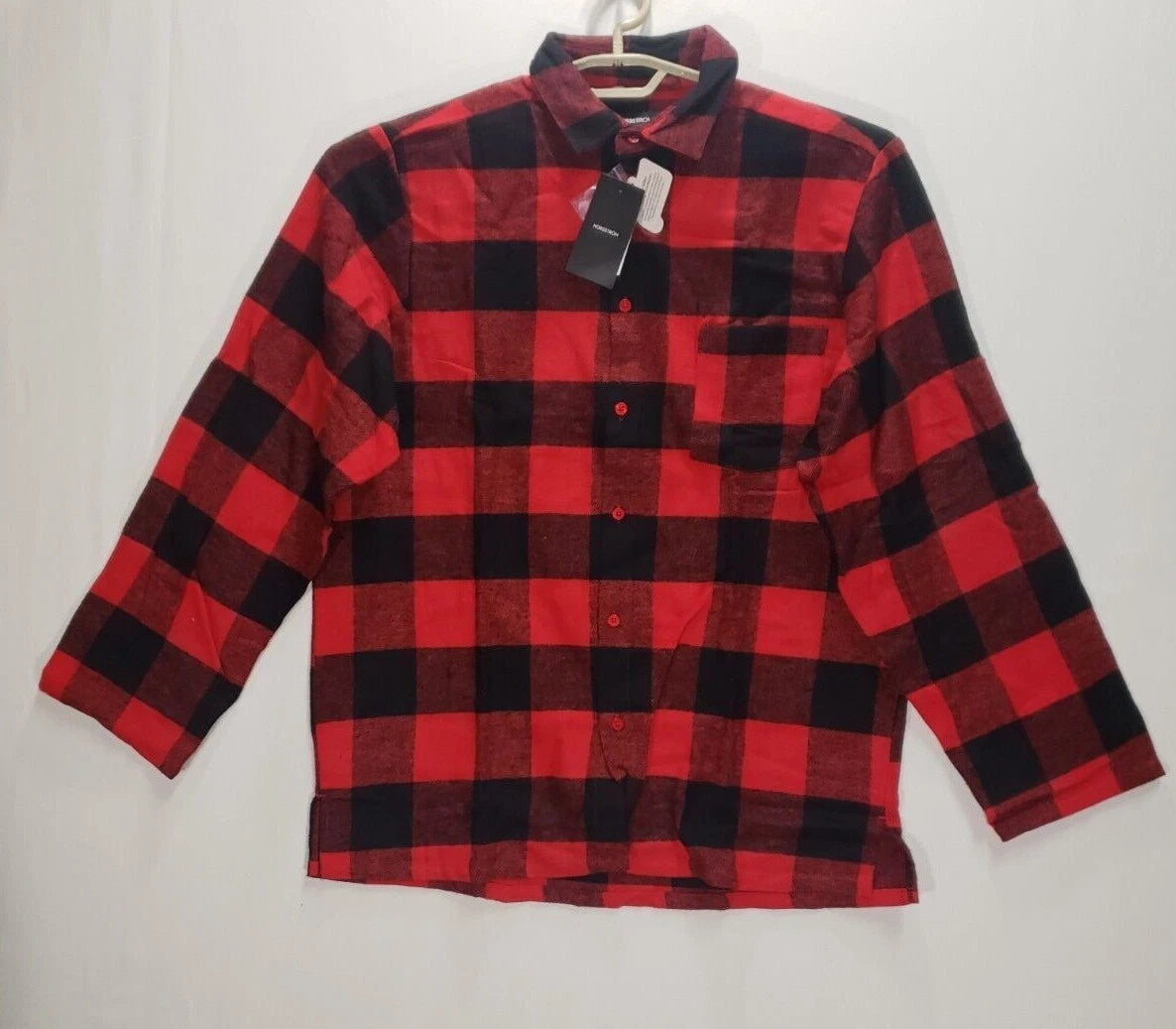 Nordstrom Pajama Set Mens MEDIUM Buffalo Plaid Flannel Long Sleeve Red $69 NEW