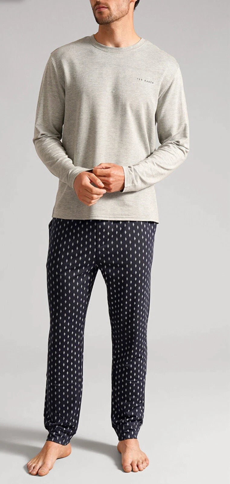 Ted Baker Mens Medium Long Sleeve 2 Piece / Sleepwear / Pyjama Set Grey & Blue