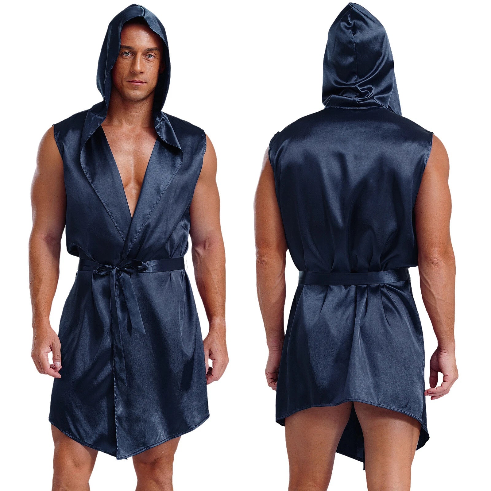 Mens Homewear Lace Up Pajama Robe With Belt Satin Nightwear Hot Spring Outfits