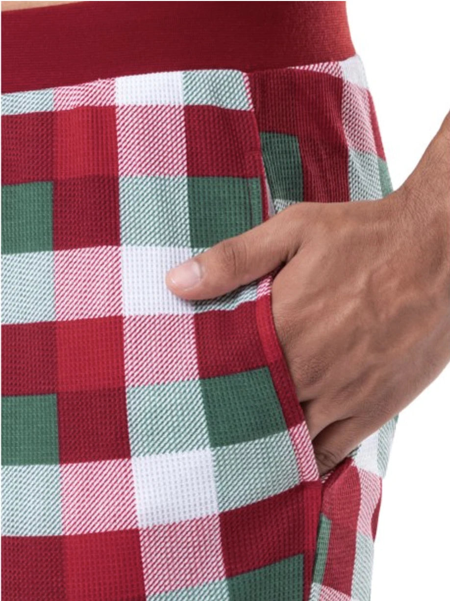 Men's XL Red Green White Holiday Plaid 2 Pc Thermal Pajama Sleep Set NWT