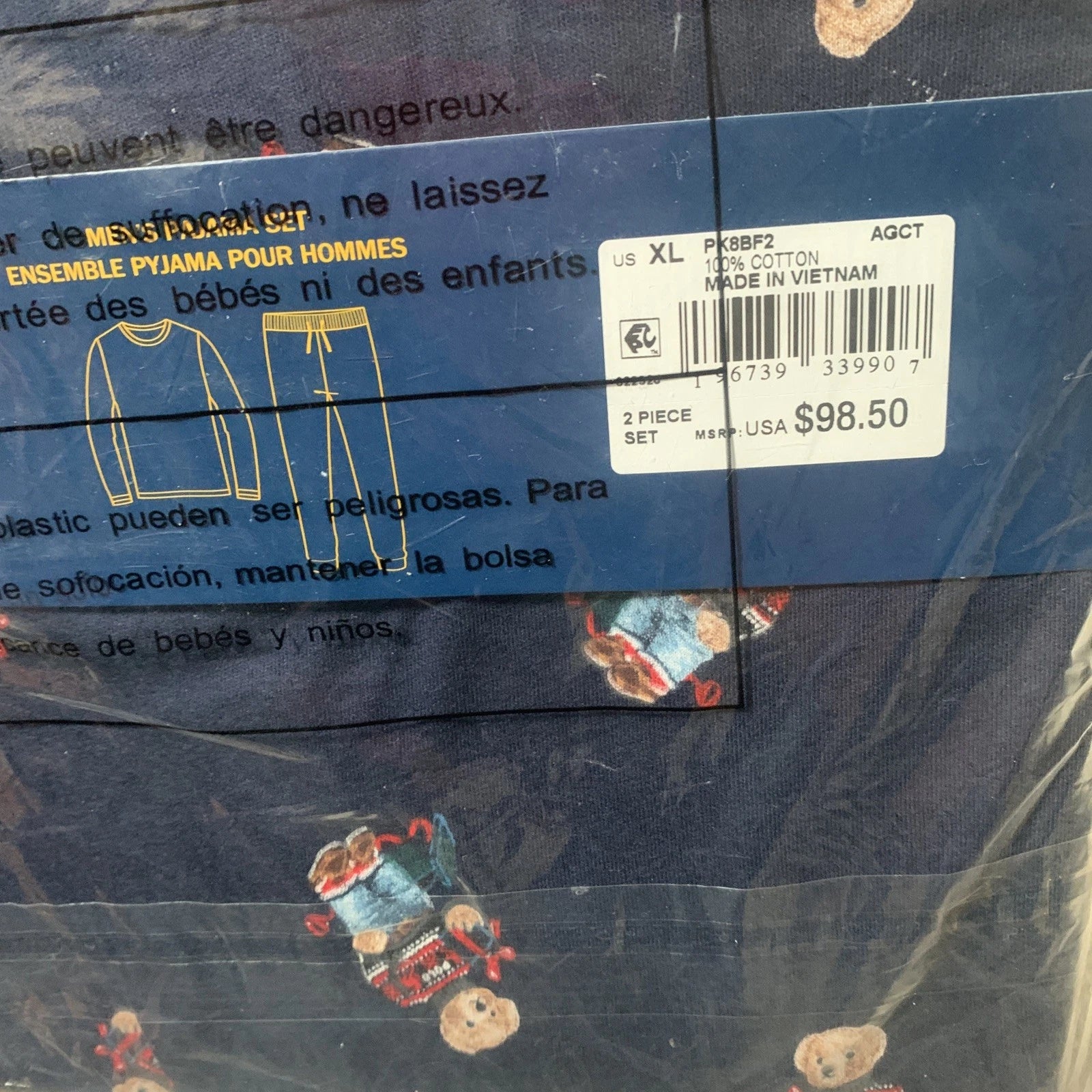 NEW Ralph Lauren Polo Mens XL Pajama Set Teddy Bear Black Cotton Long Sleeve RL