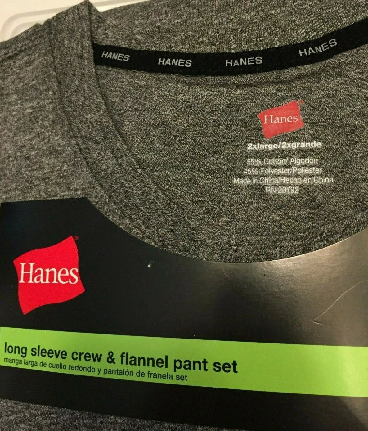 NWT Men's Hanes Long Sleeve Crew Top - Flannel Pant - Set Pajamas PJs Red / Gray