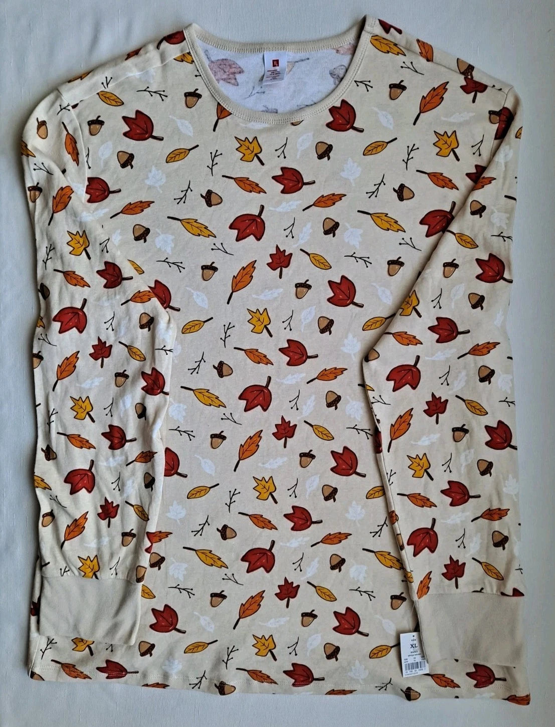 UNBRANDED MENS SZ XL 2-PIECE PAJAMA SET ACORN FALL LONG SLEEVE & PANTS NWT