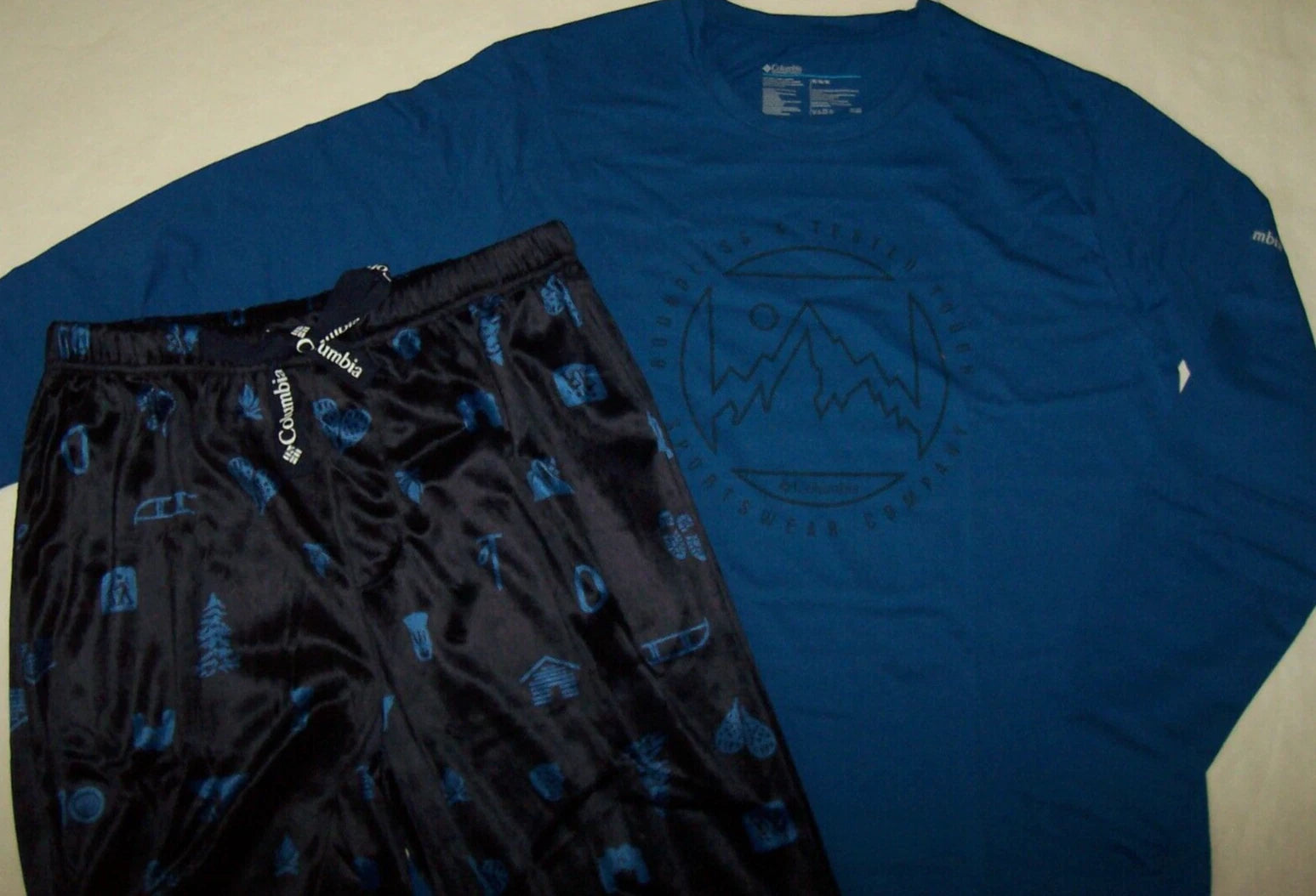 NWT Columbia Black MINKY FLEECE Pants/Royal Blue Top Pajama/Lounge Set Men's M