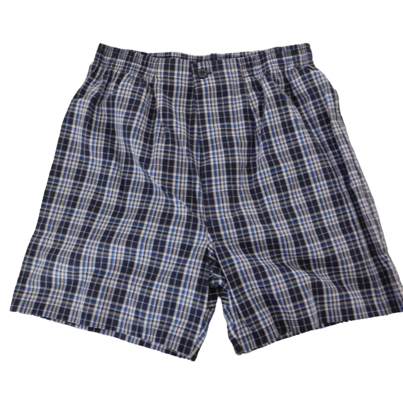 NEW Mens Cotton Pajamas Short Sleeve Shorts Blue Plaid Button Front Size Small
