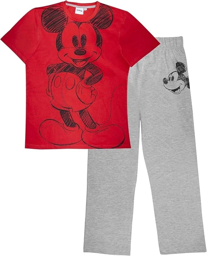 Men's Disney Mickey Sketch Long Pyjamas Set Pajama Pyjamas Pjs Size Large