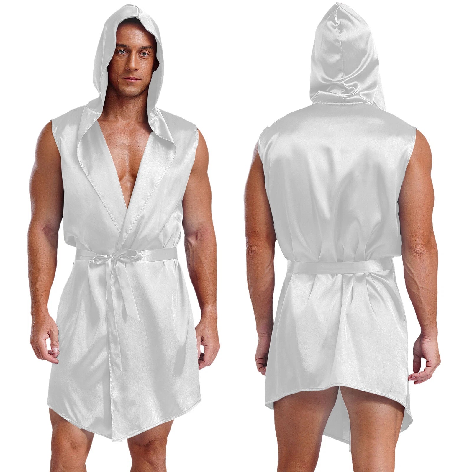 Mens Homewear Lace Up Pajama Robe With Belt Satin Nightwear Hot Spring Outfits