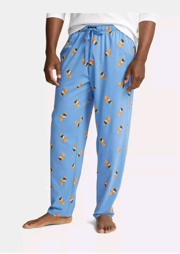 Polo Ralph Lauren Mens Polo Bear Light Blue Cotton Pajama Sleep Set NWT Sz M