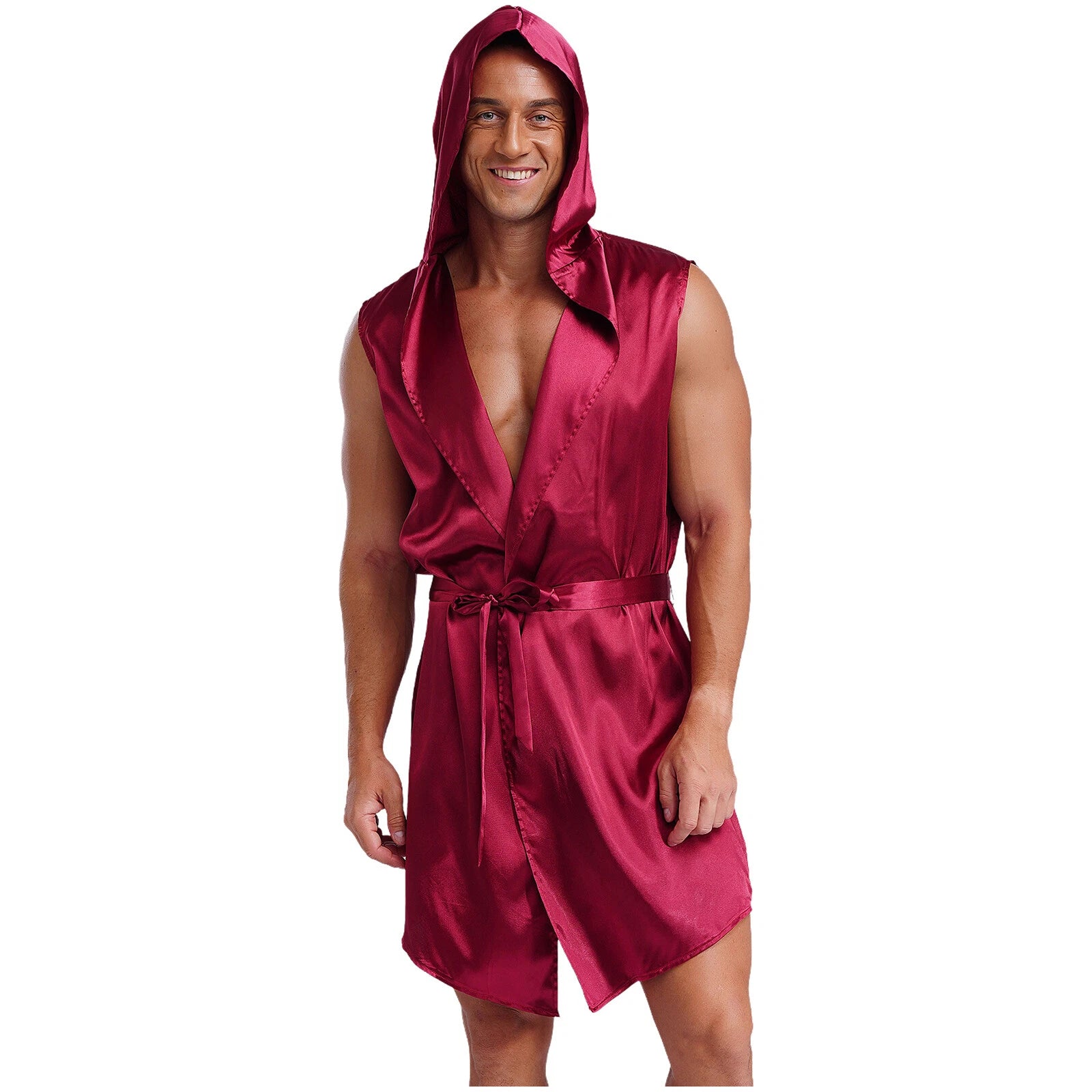 Mens Homewear Lace Up Pajama Robe With Belt Satin Nightwear Hot Spring Outfits
