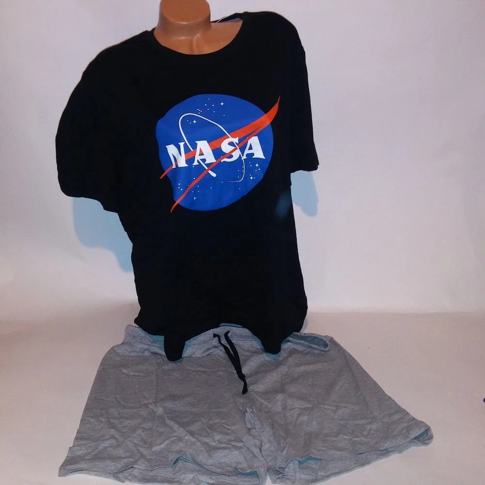 NASA Pajama Set Top & Bottom Mens XL Black Gray Logo Short Sleeve Shorts New