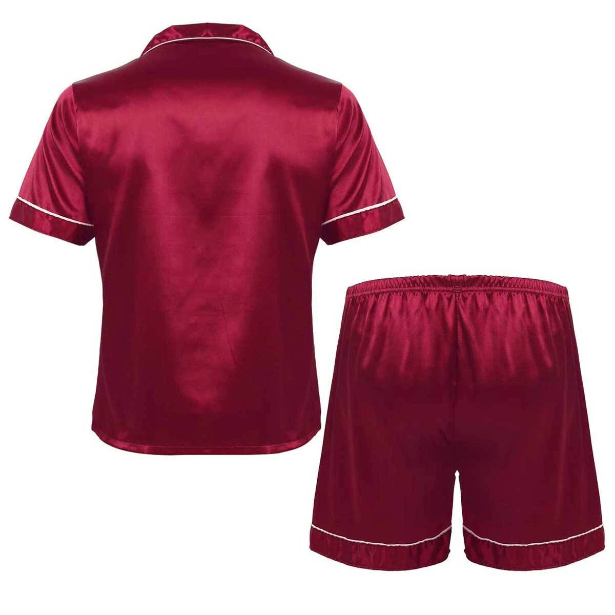 Men's Short Sleeve Satin Pajama Set with Shorts Classic Sleepwear Loungewear