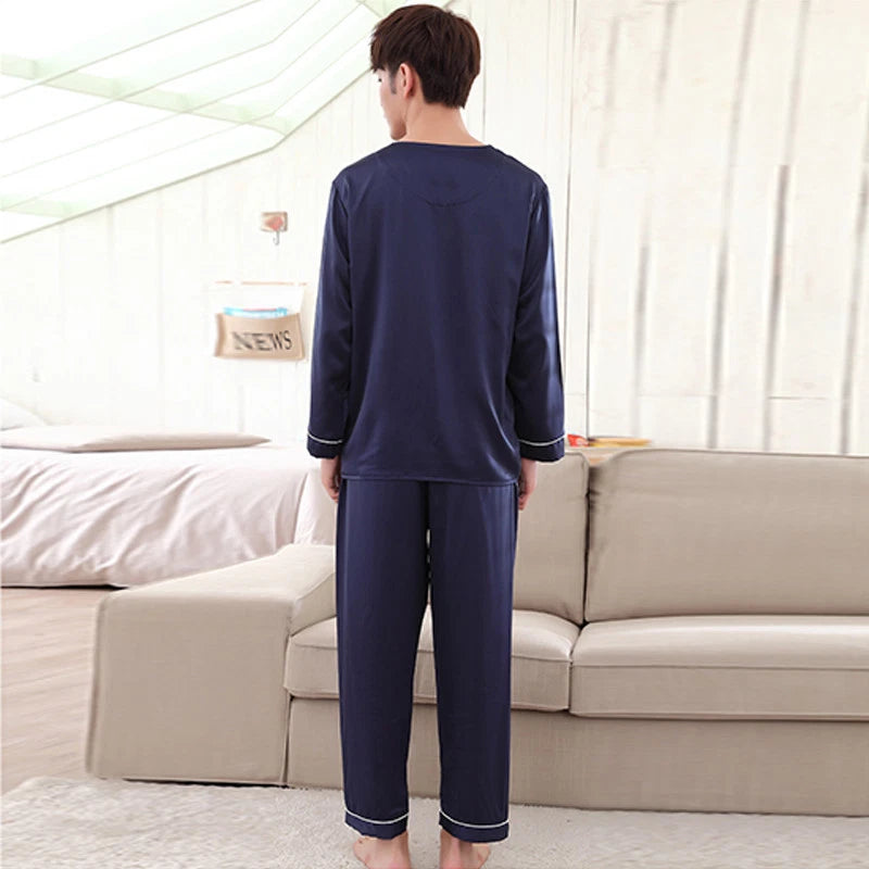 NWT 2PCS Mens Silk Satin Pajamas Sleepwear Pyjamas PJS Long Sleeve M031 M L XL