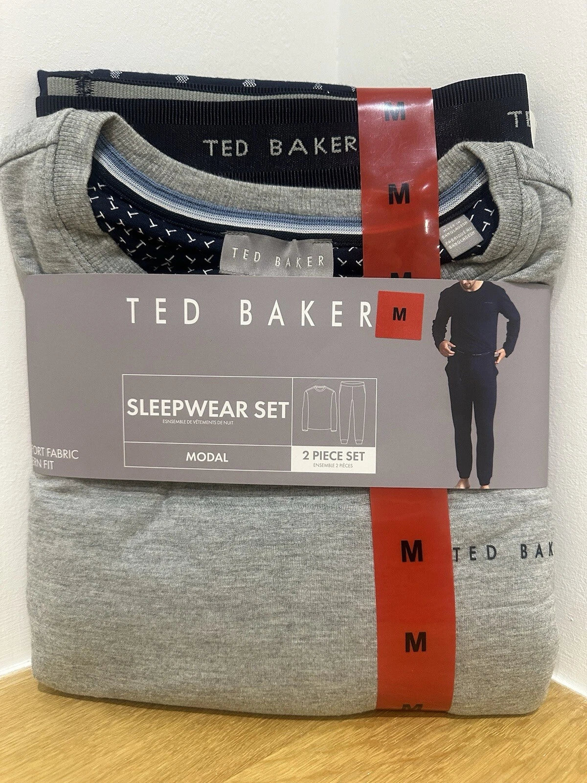 Ted Baker Mens Medium Long Sleeve 2 Piece / Sleepwear / Pyjama Set Grey & Blue