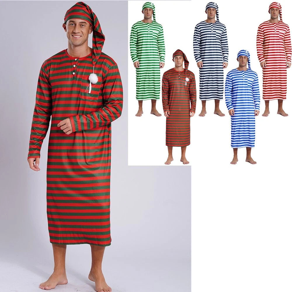 Mens Robe + Hat Set Raves Nightwear Christmas Bathrobe Sissy Home Dress-