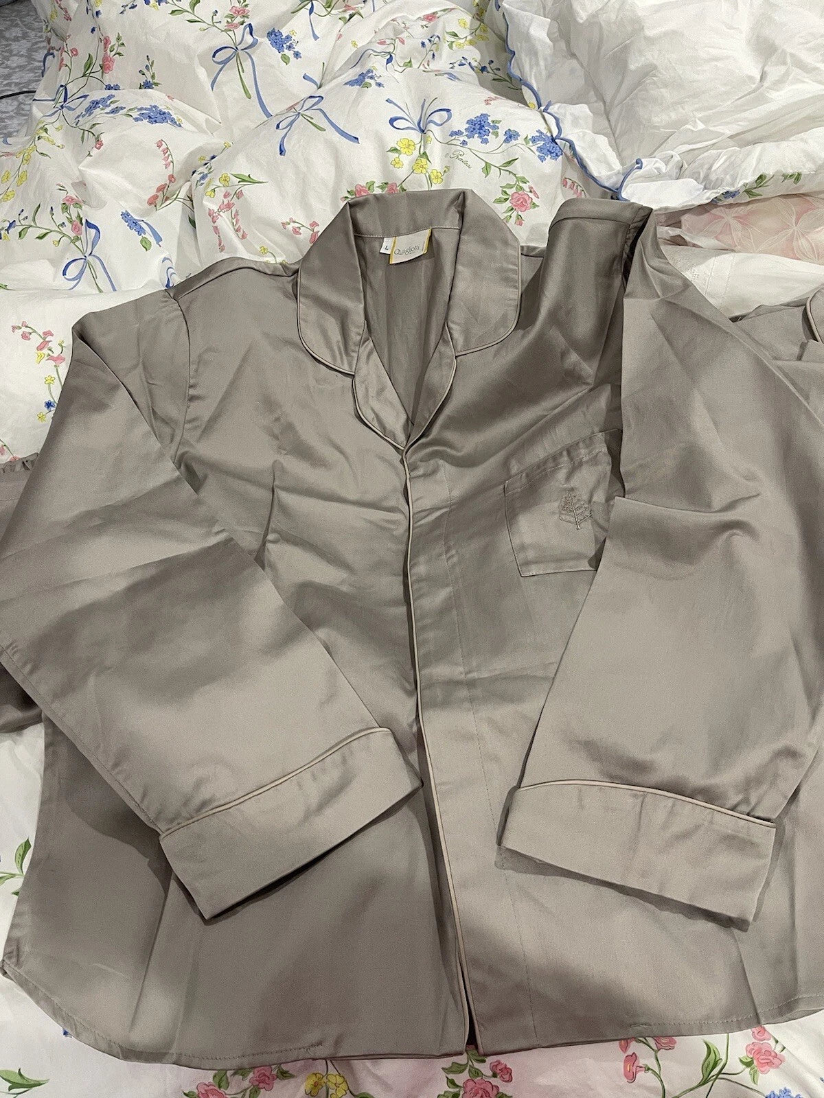 Quagliotti Italy New 2pc Men Pajamas L/XL Grey Taupe 100% Cotton Sateen