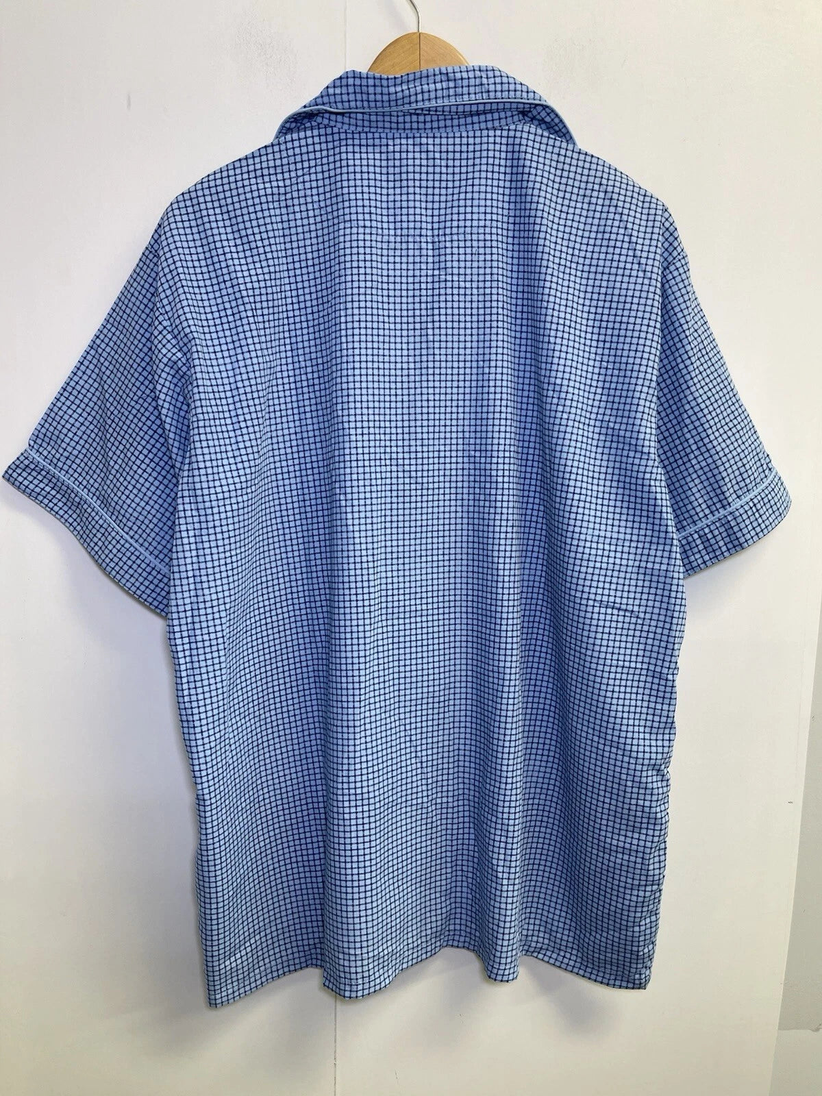 Haband Men's Size L Pajama Set 2-Pcs Check Blue  Short Sleeve Long Pants Pockets