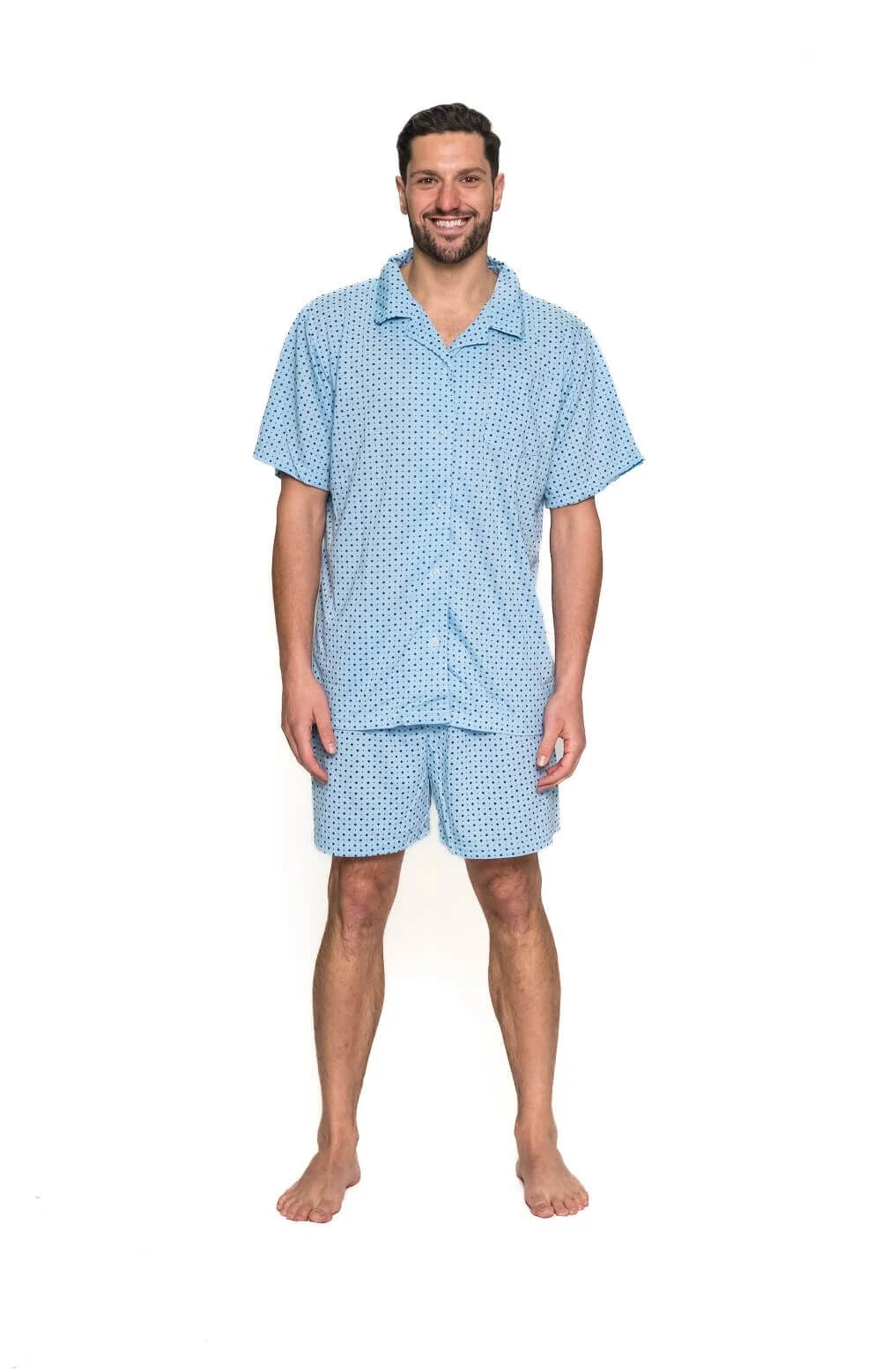 Mens Blue Diamond Print Short Sleeve Summer Cotton Pjs Pyjama Set