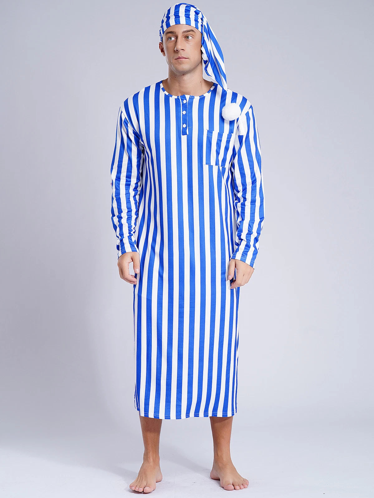 Mens Nightgowns Arabian Pajamas Striped Nightwear Loose Fit Up Cosplay Costume