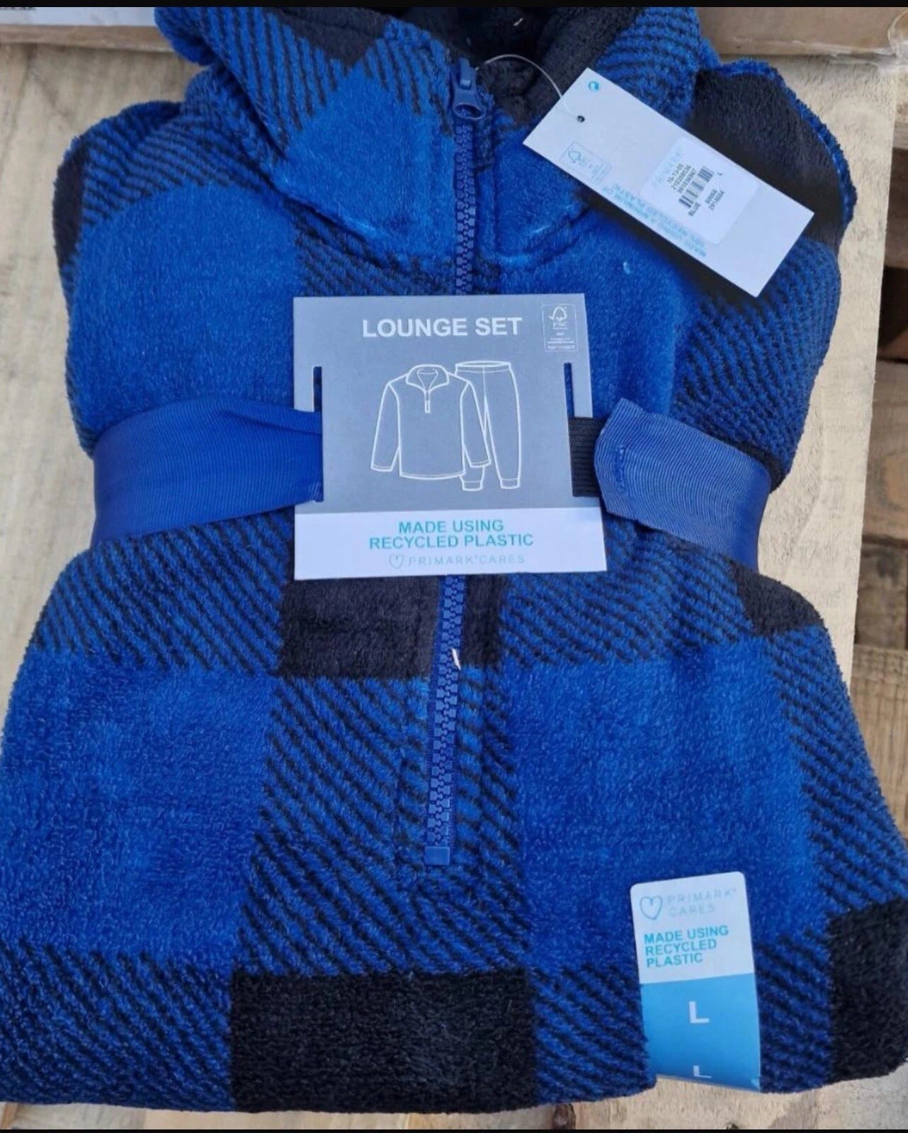 Mens High Street Checked Fleece Blue/Black Soft Warm Pyjamas Lounge Set