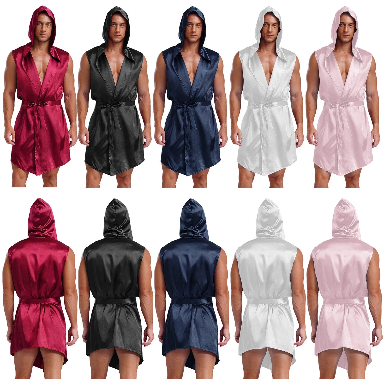 Mens Homewear Lace Up Pajama Robe With Belt Satin Nightwear Hot Spring Outfits