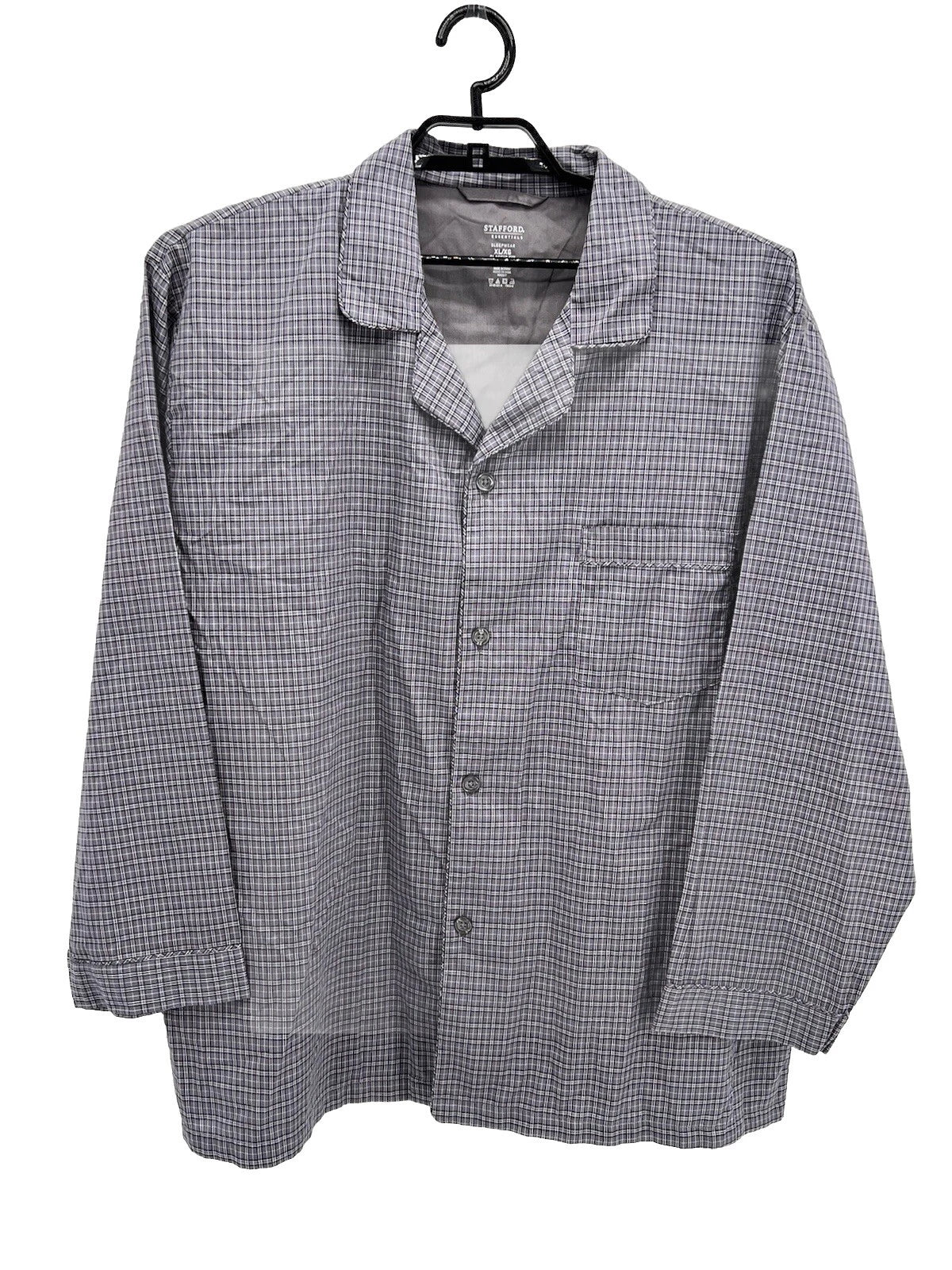 Stafford Mens Pajama Set Gray Plaid XL Long Sleeves Pants Lightweight