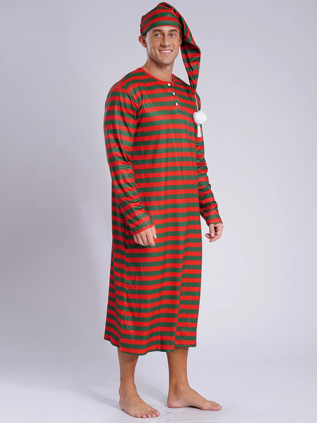 Mens Robe + Hat Set Raves Nightwear Christmas Bathrobe Sissy Home Dress-