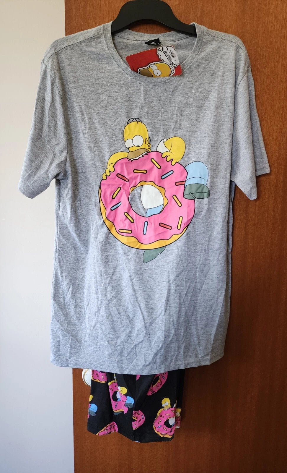 The Simpsons Mens Homer Donuts Grey Black Printed 2 Piece Pyjama Set Size S New