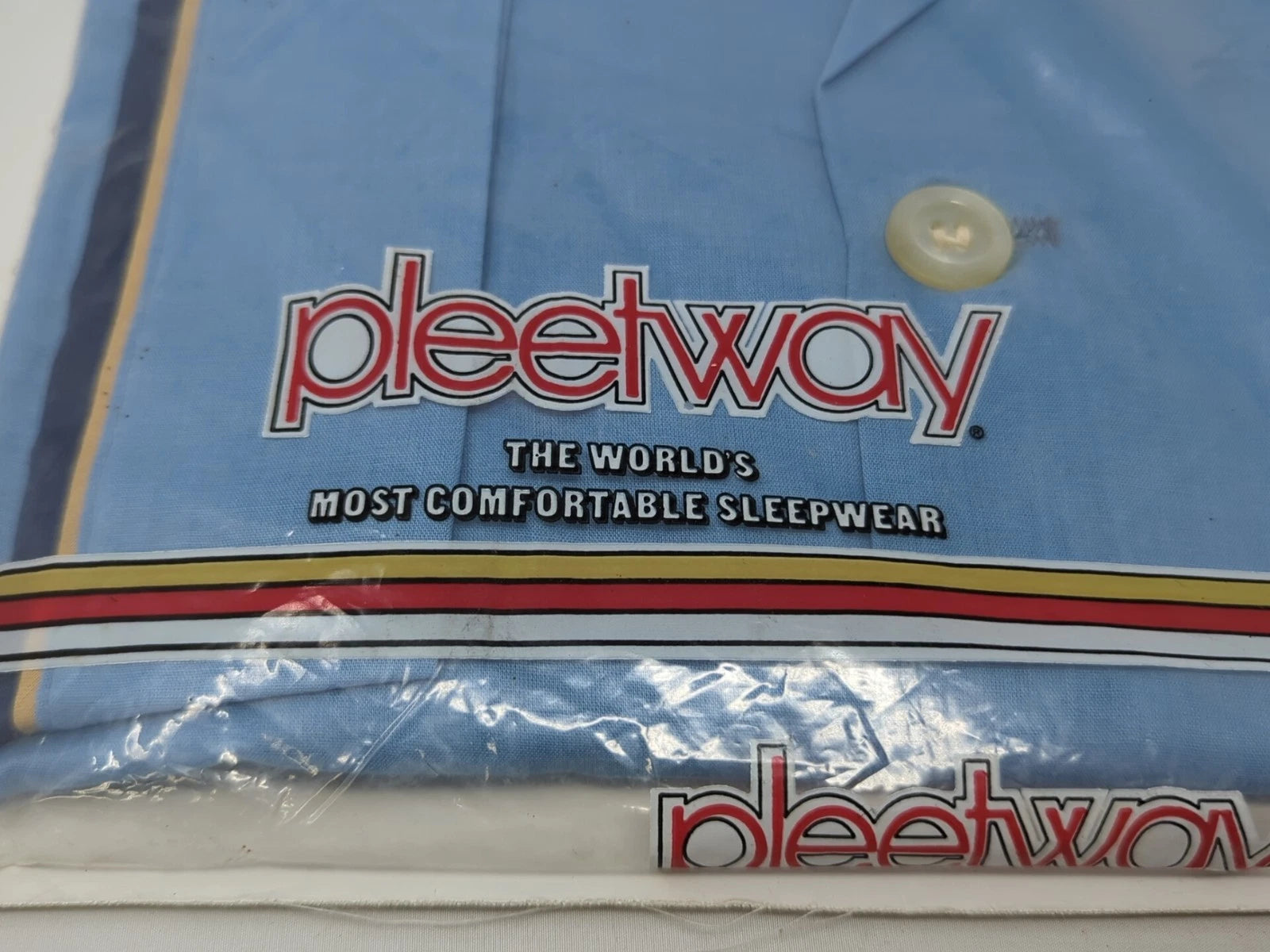 Pleetway Vintage Mens 2 Piece Pajama Set Size XL Button Up Shirt Pants Blue NOS