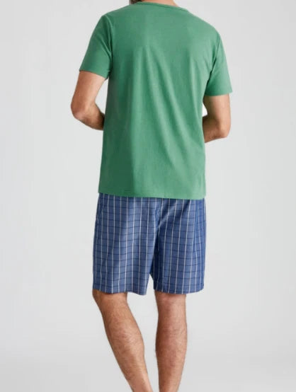 MENS size S Green Indigo check COTTON  Summer pyjamas Rivers pjs Small NEW A1514