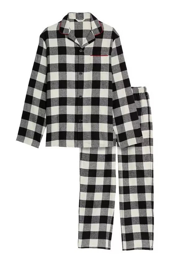 New M&S Collection Checked Mono Cotton Pyjamas Sz S M  L XL