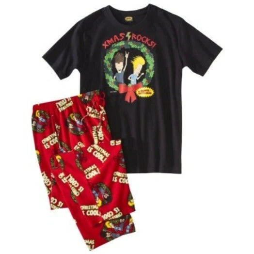 Pajama Set Knit Sleep Tee+Fleece Pant Beavis & Butthead XXL (44-46) Holiday Xmas